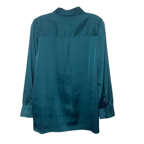 Lucyswhims Button Front Shirt Womens Medium Pacific Teal New Silky - Picture 2 of 8